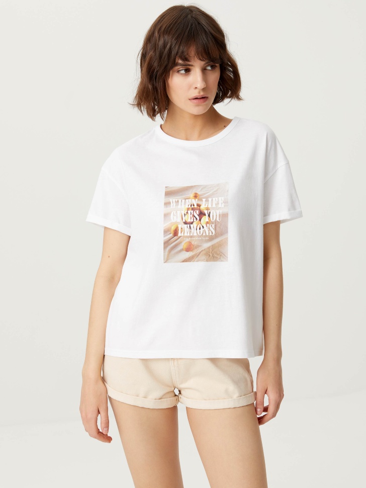 Футболка оверсайз с принтом (белый, L) SELA в Абакане