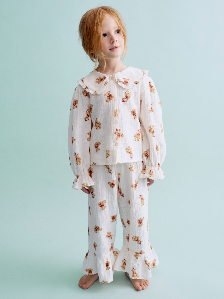

Пижама с рубашкой и брюками из муслина для девочек, SL5811150392