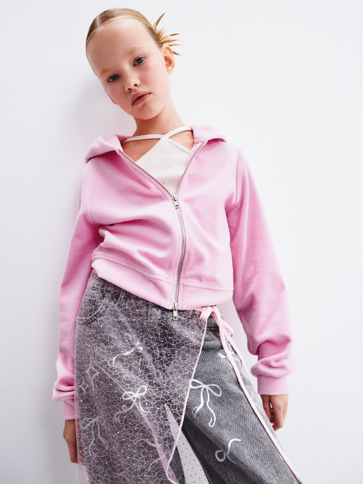 юбка-пояс из кружева со стразами для девочек из россии вид сбоку