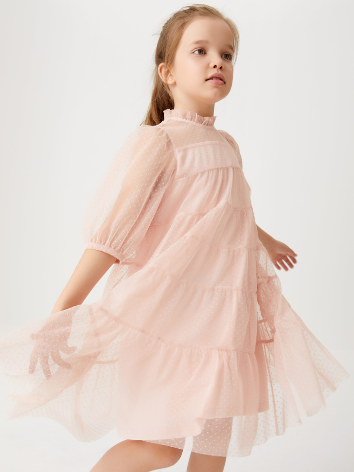Ярусное платье в горошек для девочек (розовый, 98/ 3-4 YEARS) от Sela
