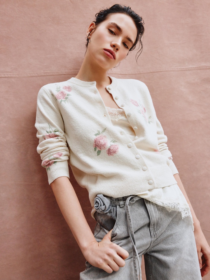 вязаный кардиган с цветочным принтом по цене 3599 руб вид справа