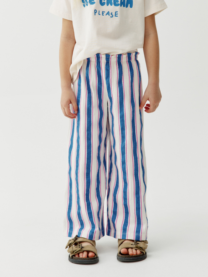 широкие брюки в полоску для девочек от бренда sela вид слева