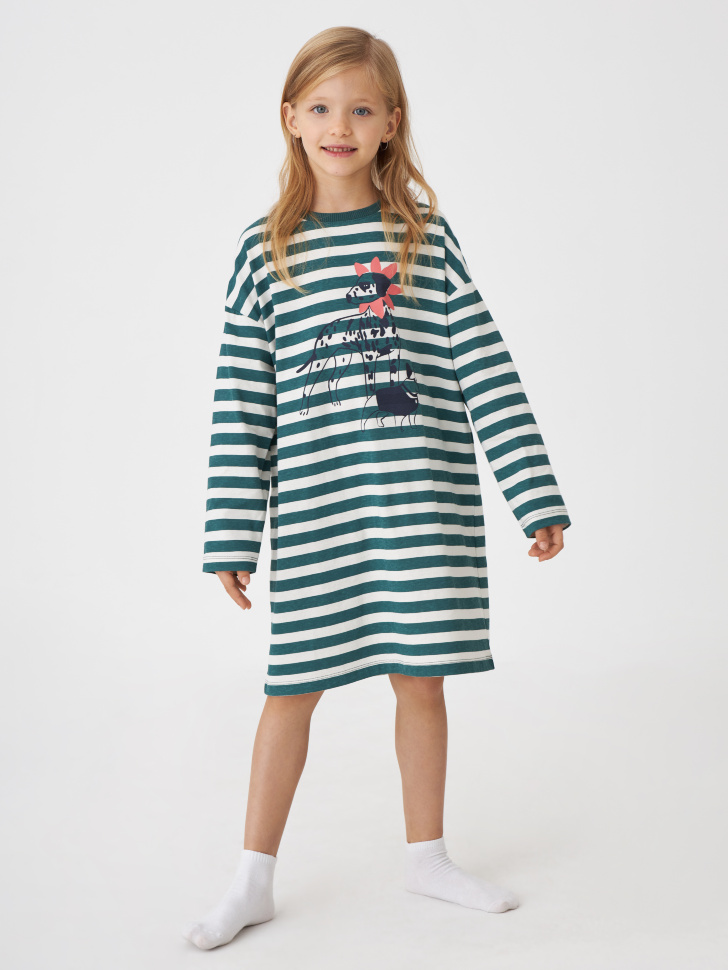 Ночная сорочка в полоску для девочек (принт, 134-140)