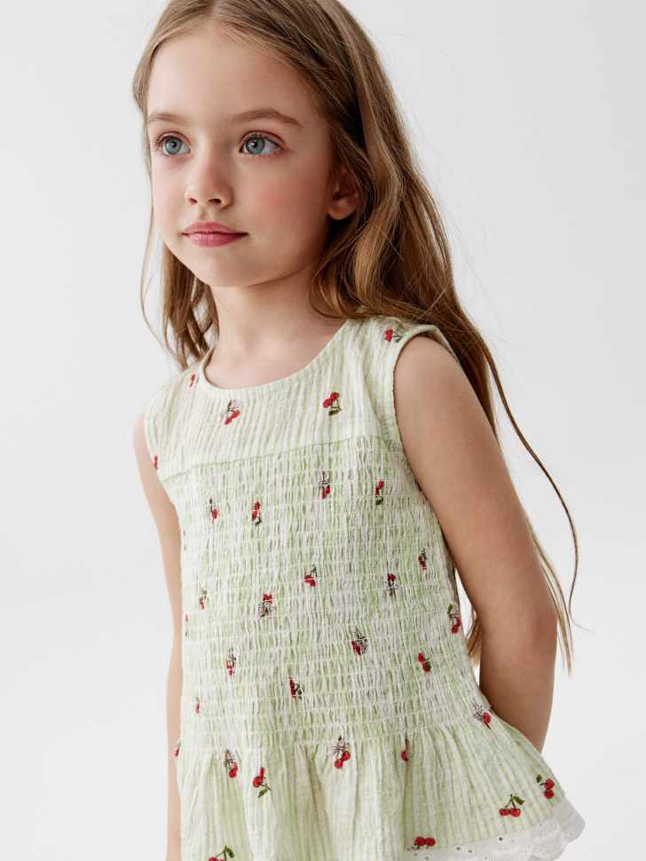 Блузка Sela из фактурного хлопка, зеленый, арт. 53588