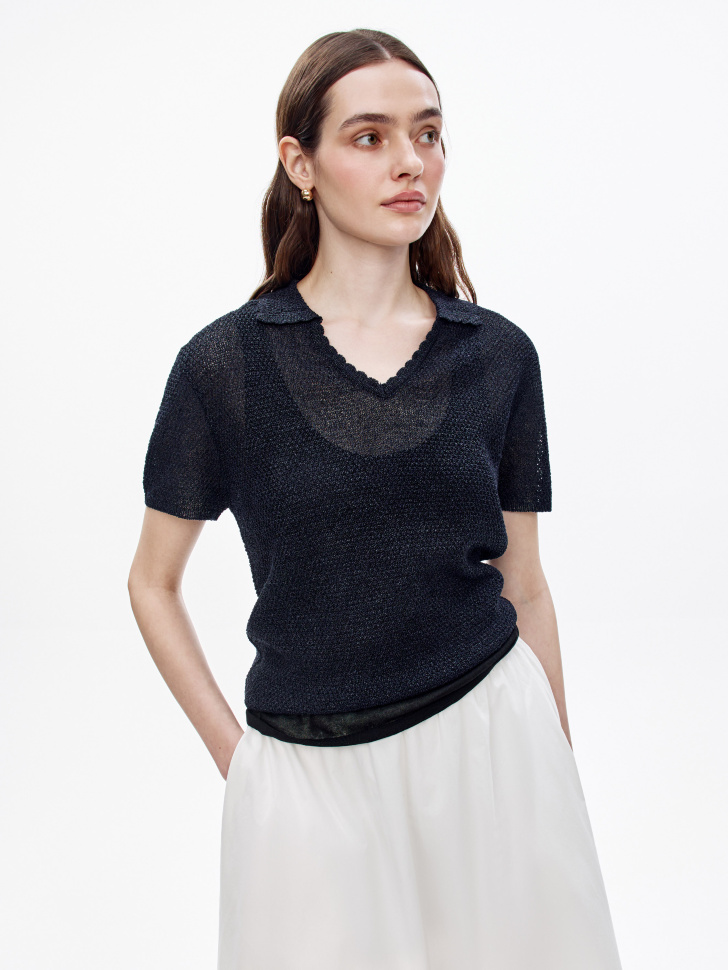 Вязаный джемпер Sela с коротким рукавом, синий, арт. 52388