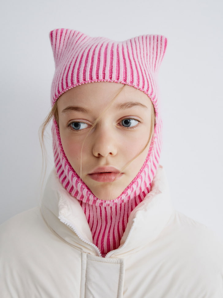 Балаклава с ушками для девочек, розовый, арт. 3709