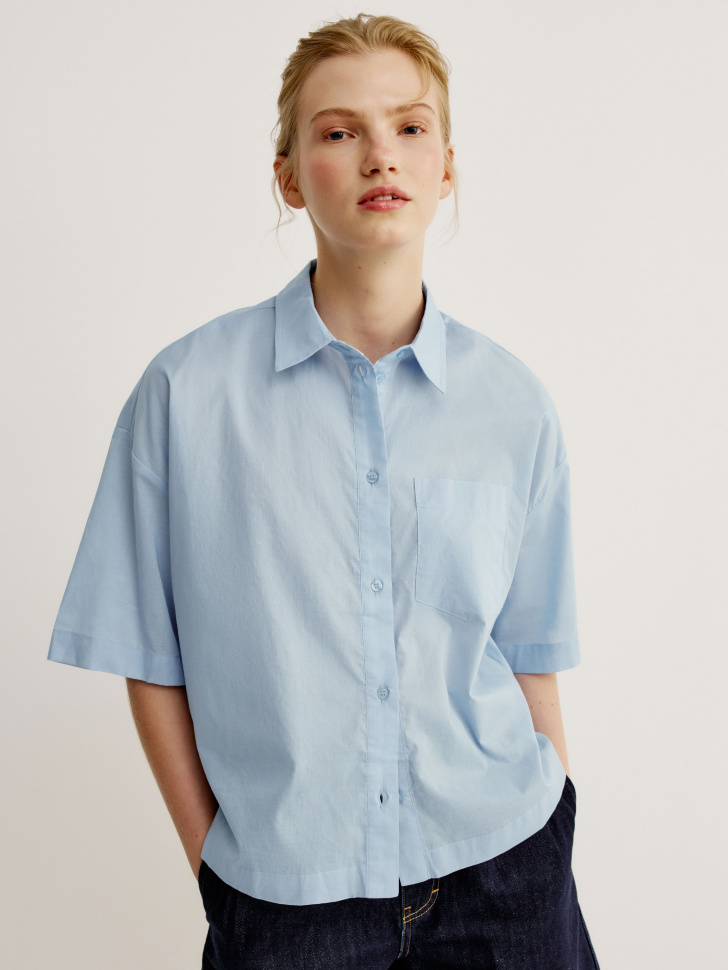 Укороченная рубашка оверсайз Sela, голубой, арт. 52383