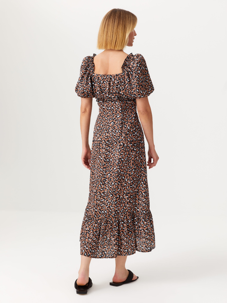 Сатиновое платье с принтом (коричневый, XS) от Sela