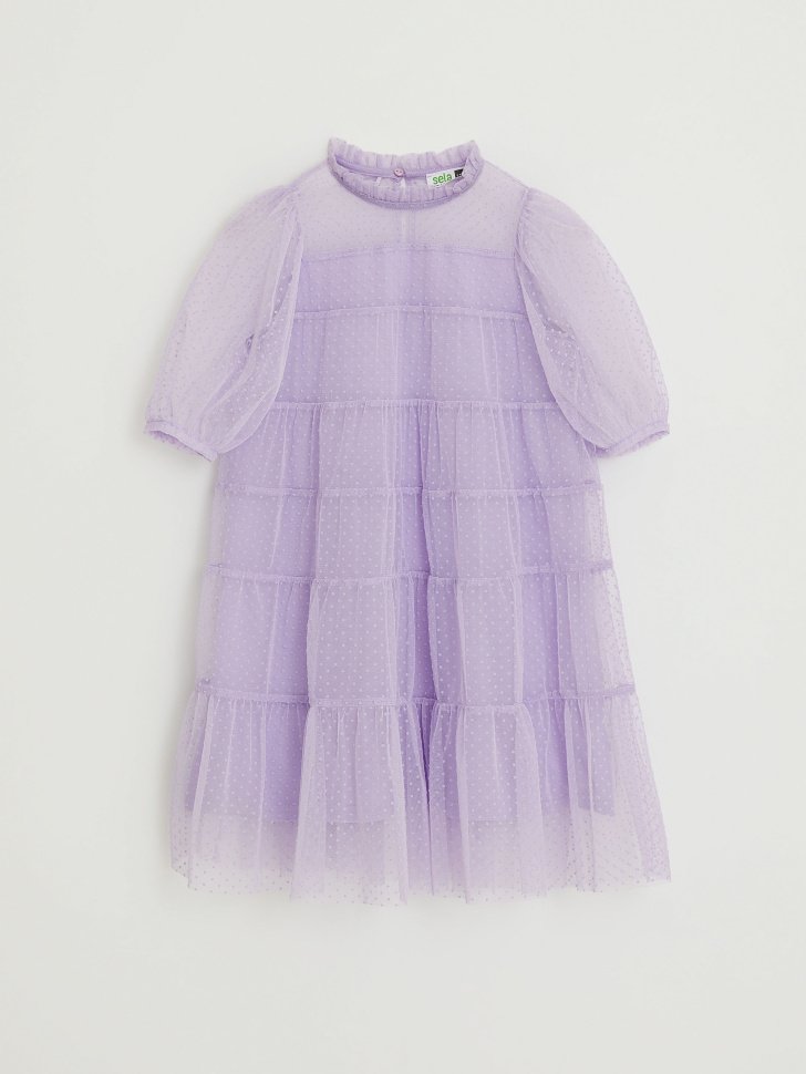 Ярусное платье в горошек для девочек (фиолетовый, 98/ 3-4 YEARS) sela 4680129124410 - фото 2