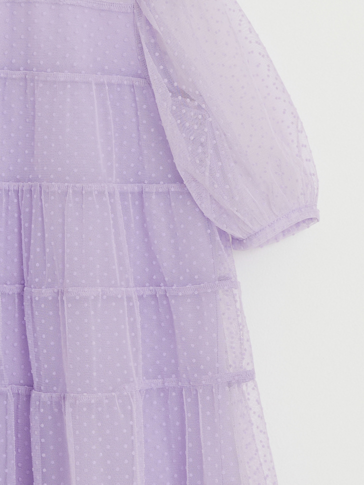 Ярусное платье в горошек для девочек (фиолетовый, 98/ 3-4 YEARS) sela 4680129124410 - фото 3