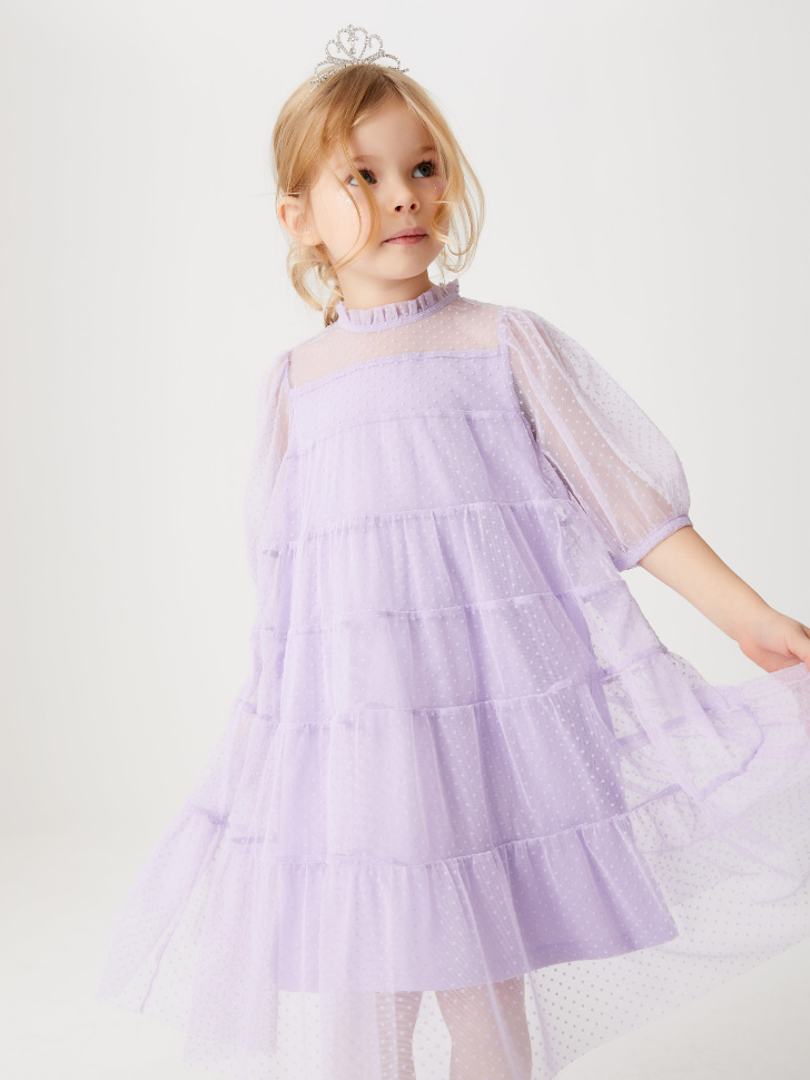 Ярусное платье в горошек для девочек (фиолетовый, 98/ 3-4 YEARS) sela 4680129124410 - фото 6