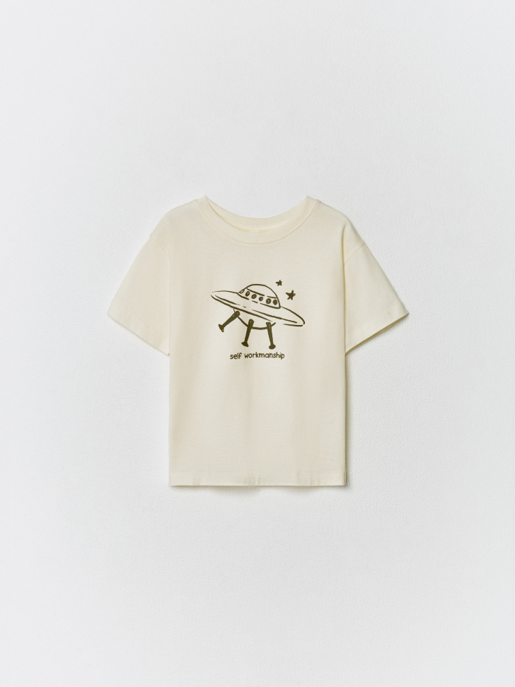 Футболка SELA оверсайз с принтом, бежевый, арт. 33674