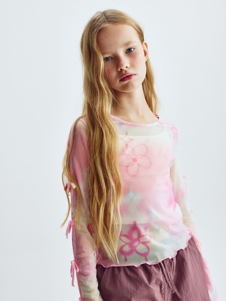 Лонгслив Sela из сетки с бантиками для девочек, арт. 32296
