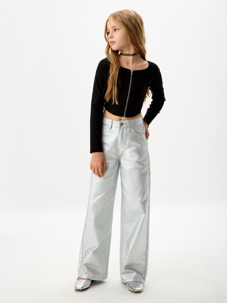 

Джинсы Baggy Fit с металлизированным эффектом для девочек