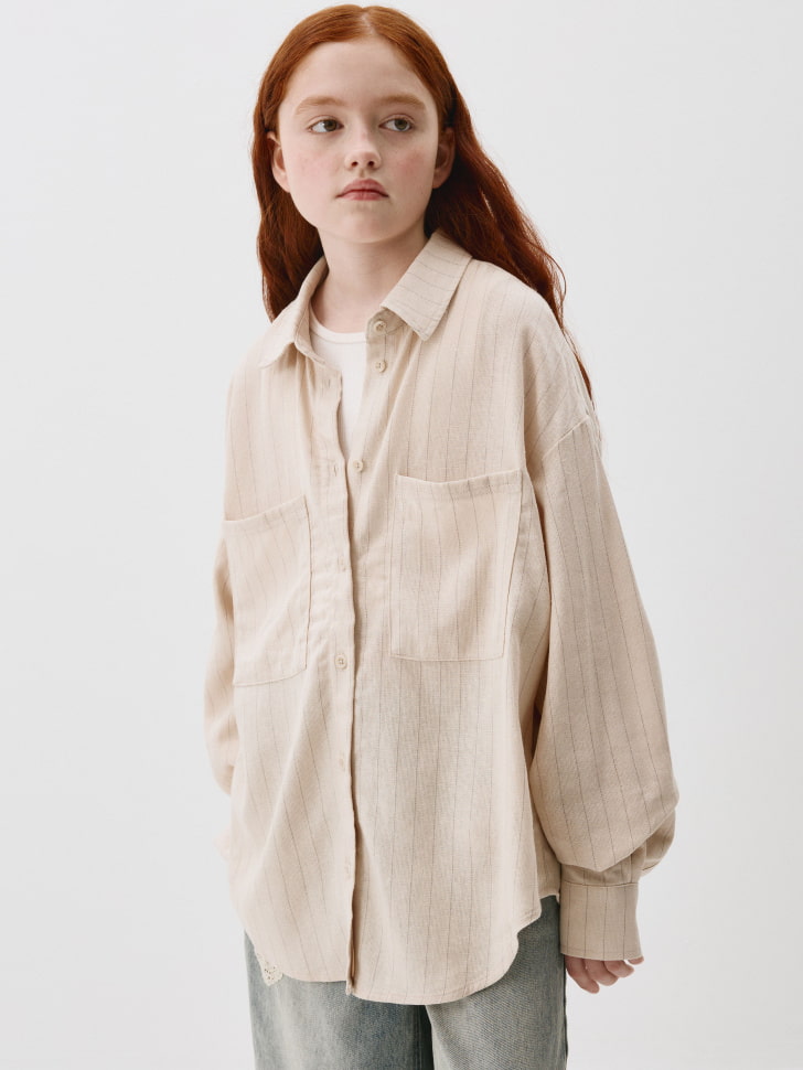 

Рубашка оверсайз из вискозы и льна для девочек
