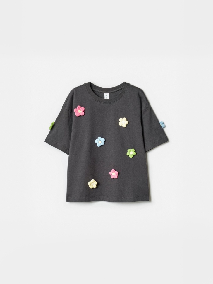 Детская футболка SELA оверсайз с аппликацией, серый, арт. 41702