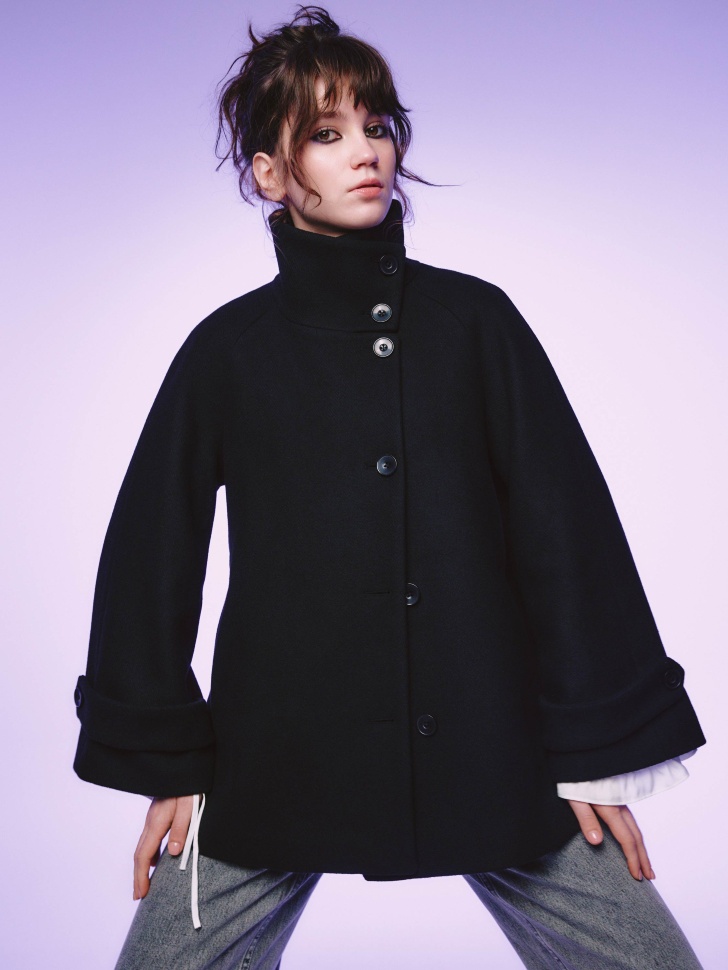 Пальто Sela Young Оверсайз с Шерстью, черный, арт. 37014