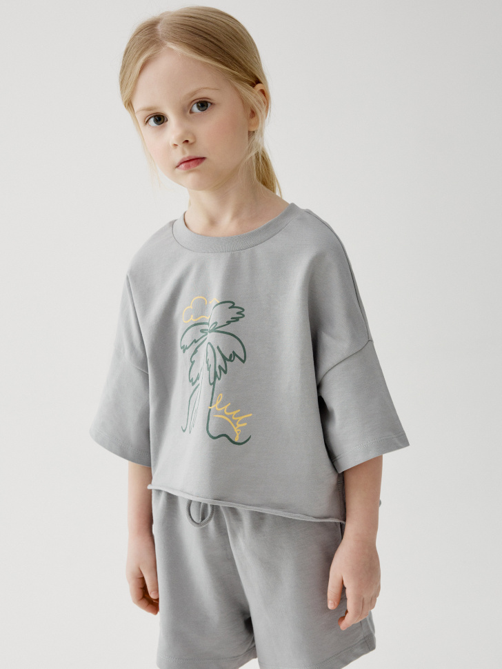 Комплект из футболки и шорт SELA для девочек, серый, арт. 43949