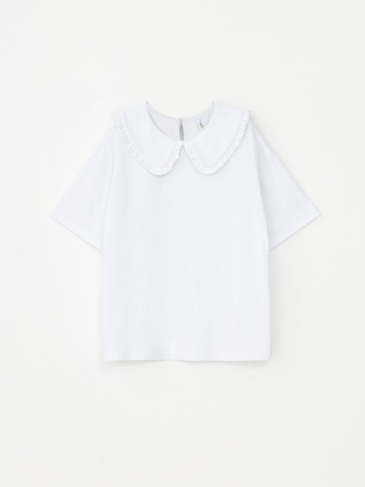 Трикотажная футболка с воротником для девочек (белый, 122)