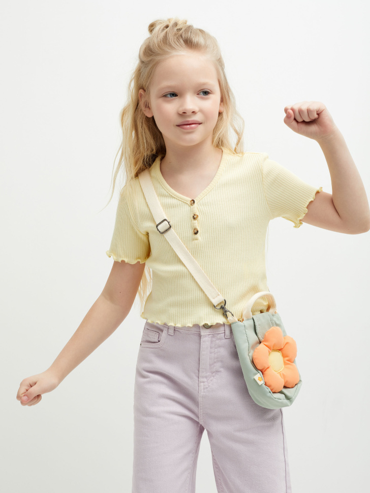 Трикотажная футболка в рубчик для девочек (желтый, 134) от Sela