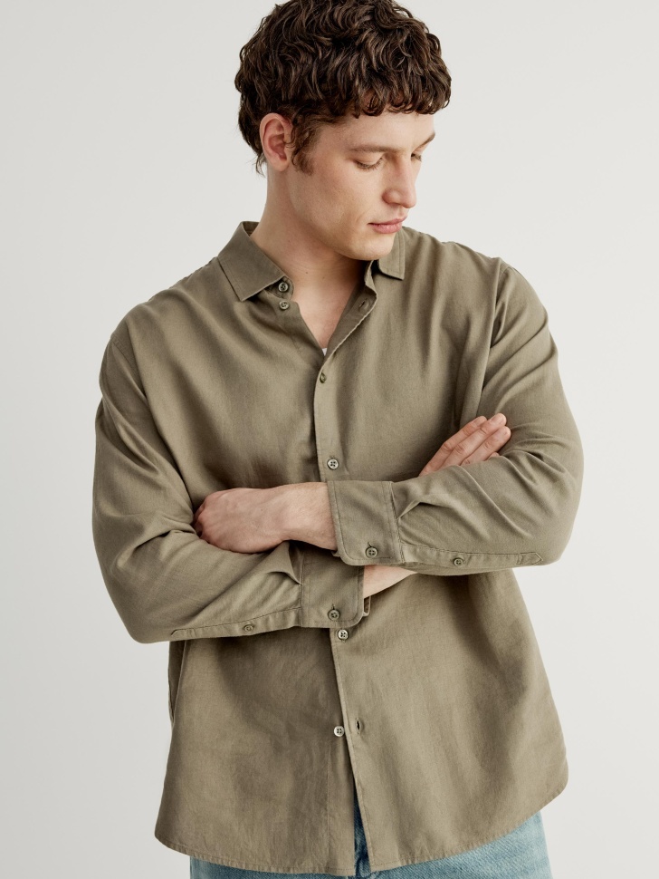 Рубашка Sela изо льна и вискозы, хаки, арт. 51835