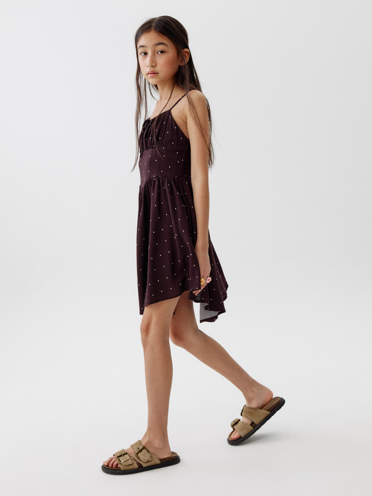 вискозное платье на бретелях для девочек от бренда sela вид слева