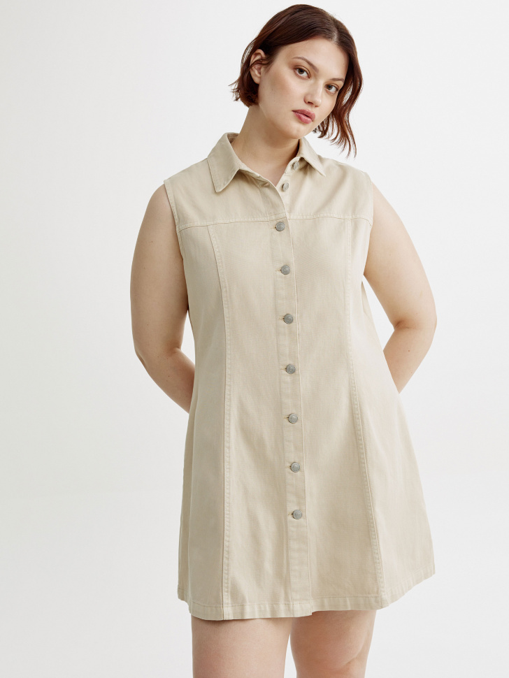 джинсовое мини-платье от бренда sela вид слева