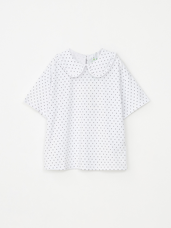 Трикотажная футболка с воротником для девочек (белый, 164)