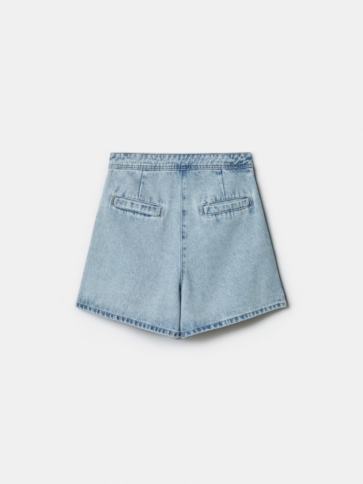 джинсовая мини юбка-шорты с запахом от бренда sela вид слева