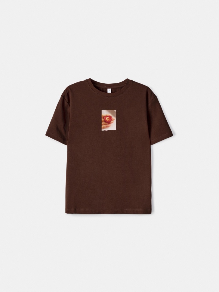 Футболка Sela с принтом прямого кроя, коричневый, арт. 54314