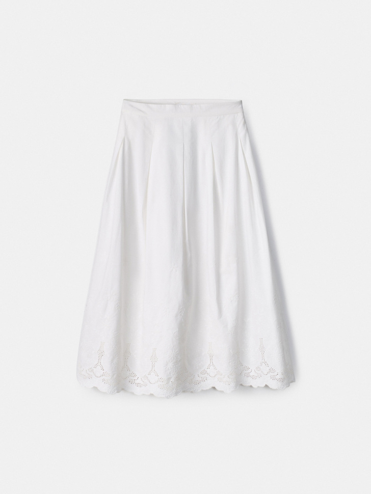 Юбка миди Sela со складками и вышивкой, белый, арт. 54855