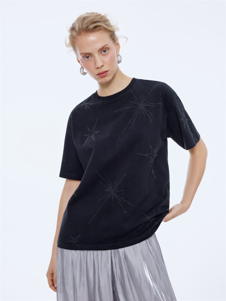 

Футболка оверсайз с принтом из страз, SL5812010213