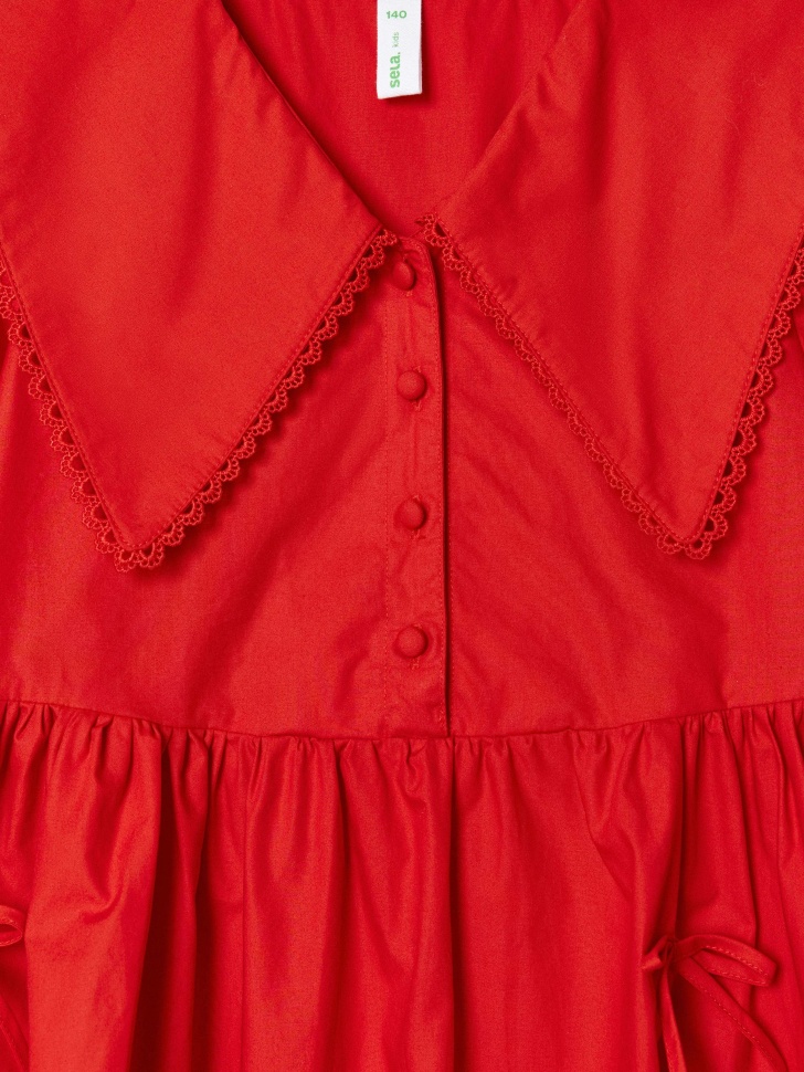 платье с бантиками для девочек из хлопка спереди