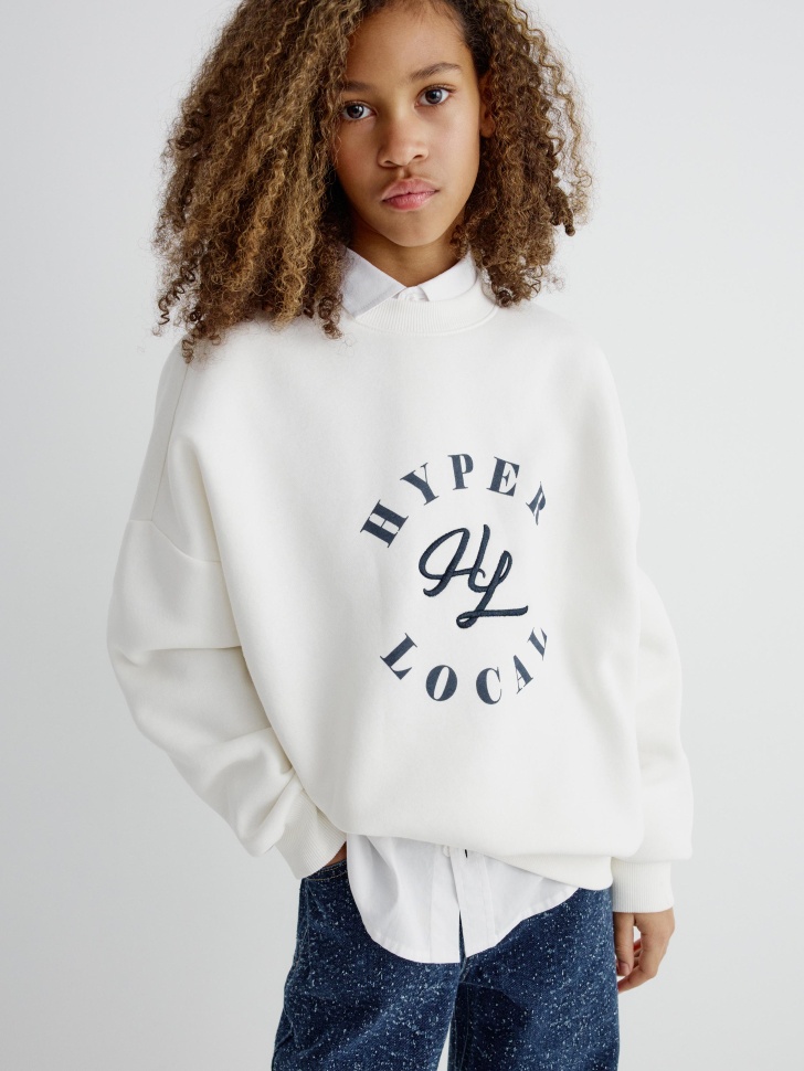 свитшот с вышивкой и принтом для девочек 4610517191618 фотография