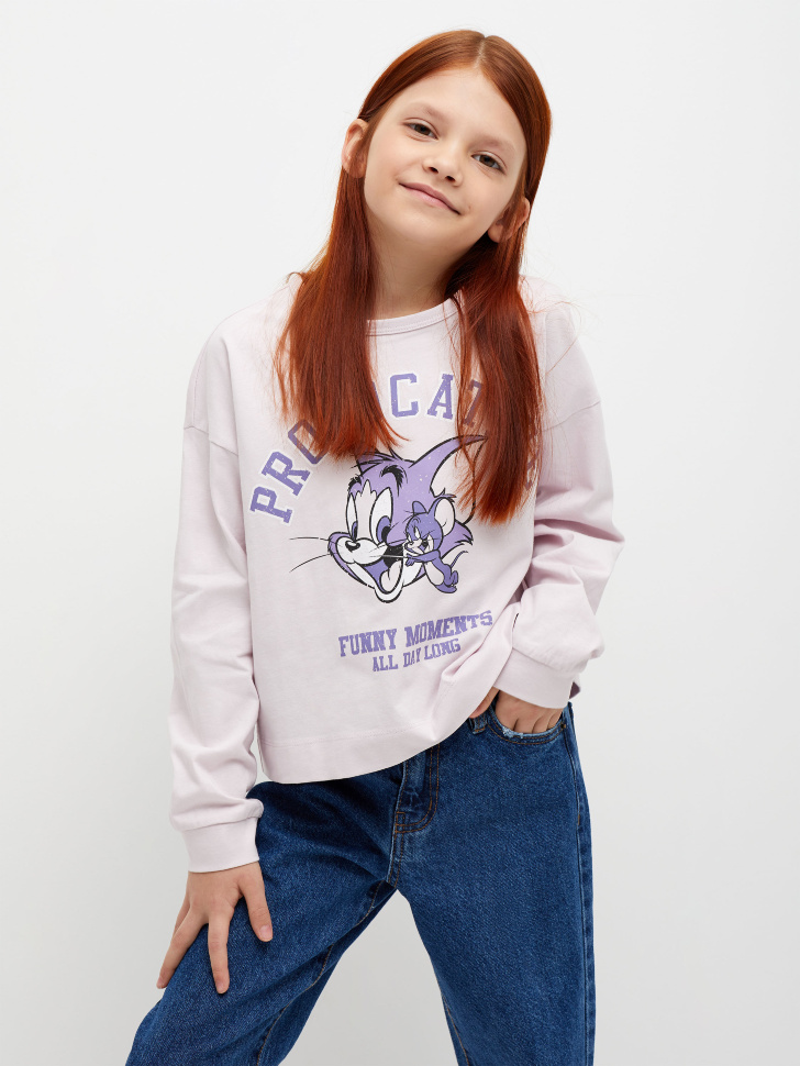 

Трикотажный лонгслив с принтом Tom & Jerry для девочек, Сиреневый