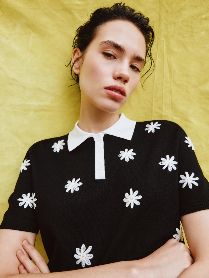 Джемпер SELA с цветочной аппликацией, черный, арт. 41851