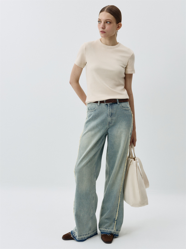Винтажные джинсы Wide Leg с бахромой