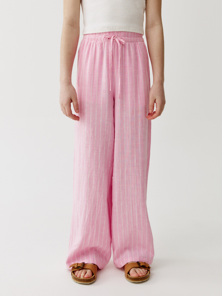 широкие брюки из смесового льна для девочек от бренда sela вид слева