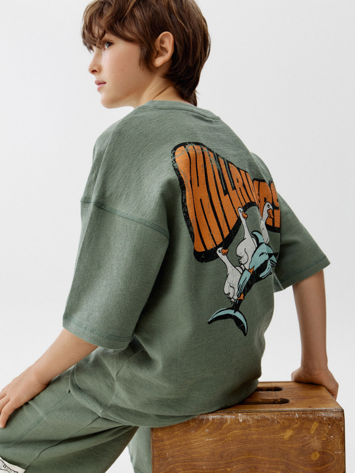 Футболка оверсайз Sela с принтом, зеленый, арт. 52824