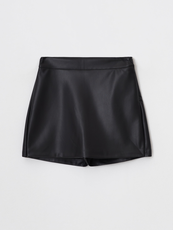 Юбка-шорты из экокожи для девочек (черный, 158)
