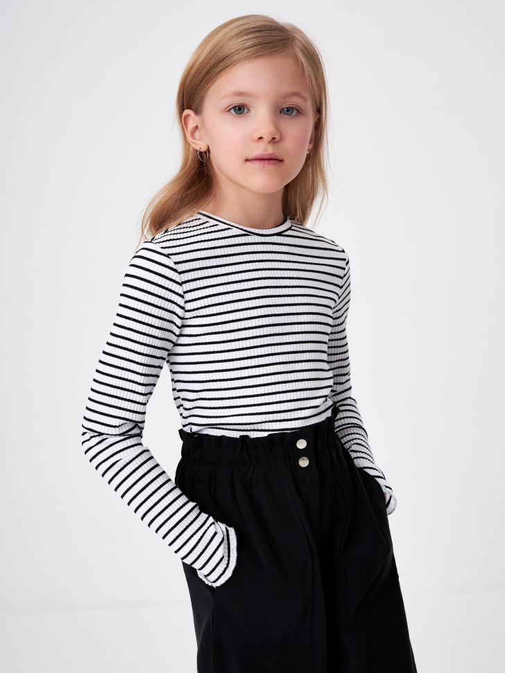 Лонгслив в полоску для девочек (черный, 152)
