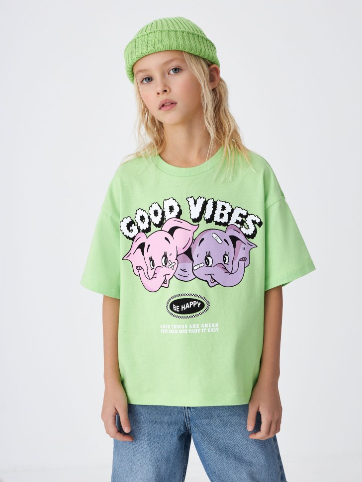 

Футболка оверсайз с принтом для девочек