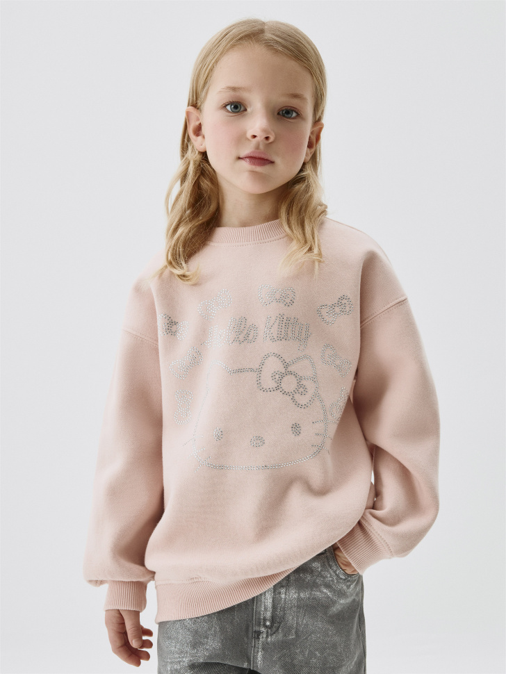 Свитшот оверсайз со стразами Hello Kitty для девочек. Фото №3