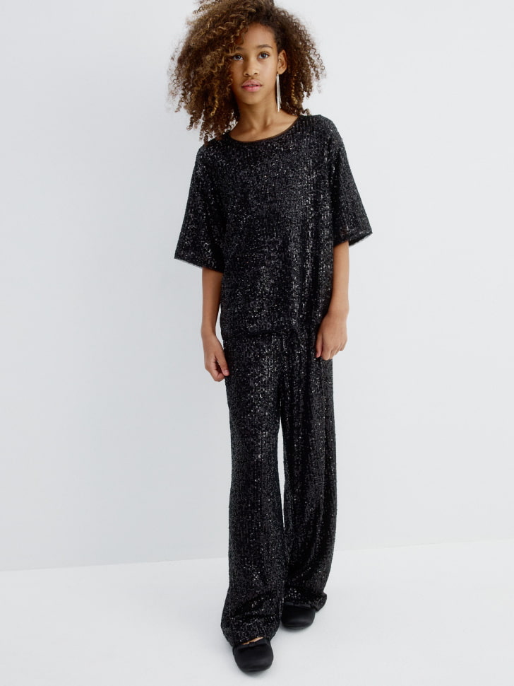 широкие брюки с пайетками для девочек 4610517026767 фотография