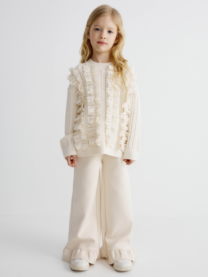 вязаный джемпер с оборками для девочек из вискозы спереди