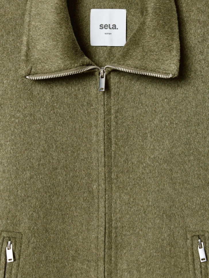 полупальто оверсайз на молнии из смесовой шерсти из шерсти спереди