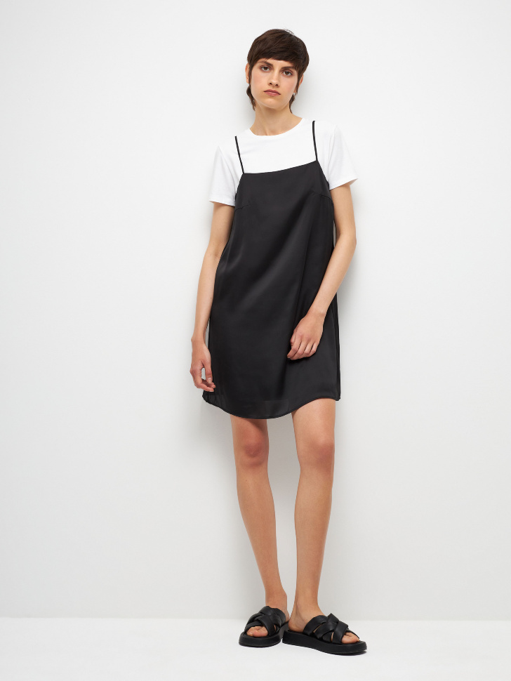 Короткое сатиновое платье (черный, XS)