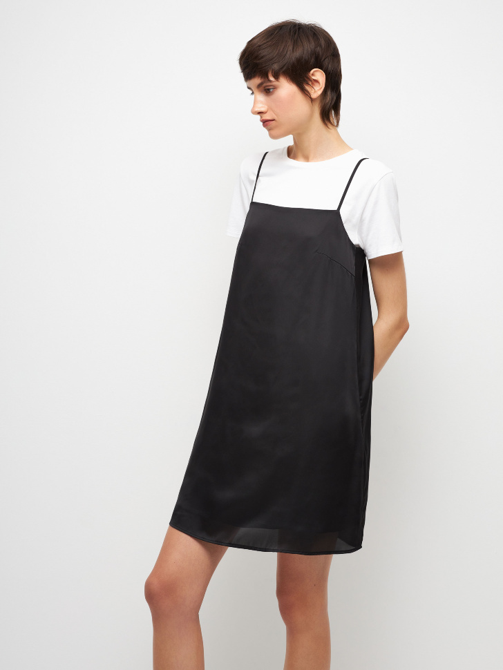 Короткое сатиновое платье (черный, M) sela 4680129528027 - фото 2