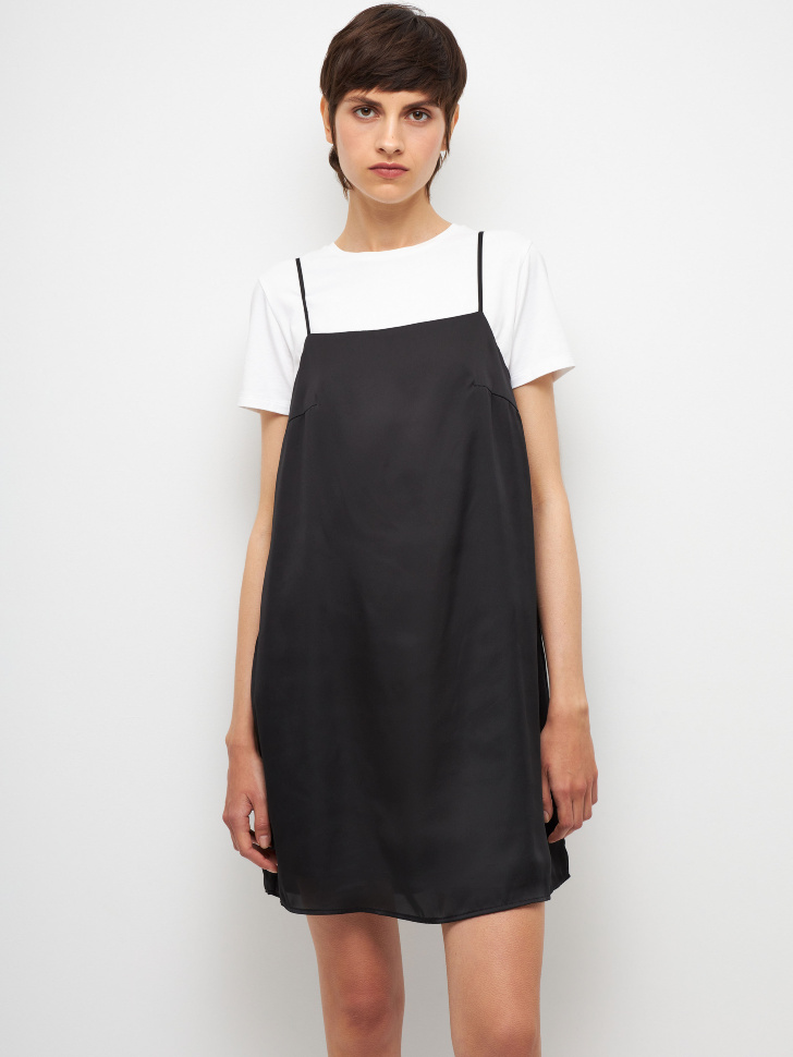 Короткое сатиновое платье (черный, M) sela 4680129528027 - фото 3