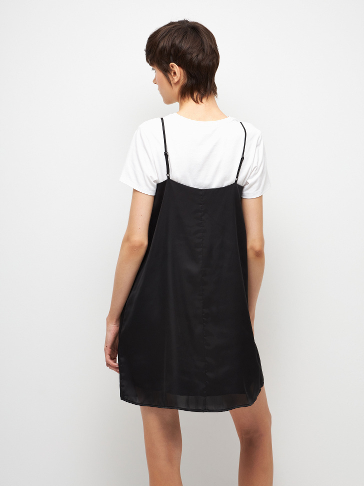 Короткое сатиновое платье (черный, M) sela 4680129528027 - фото 5